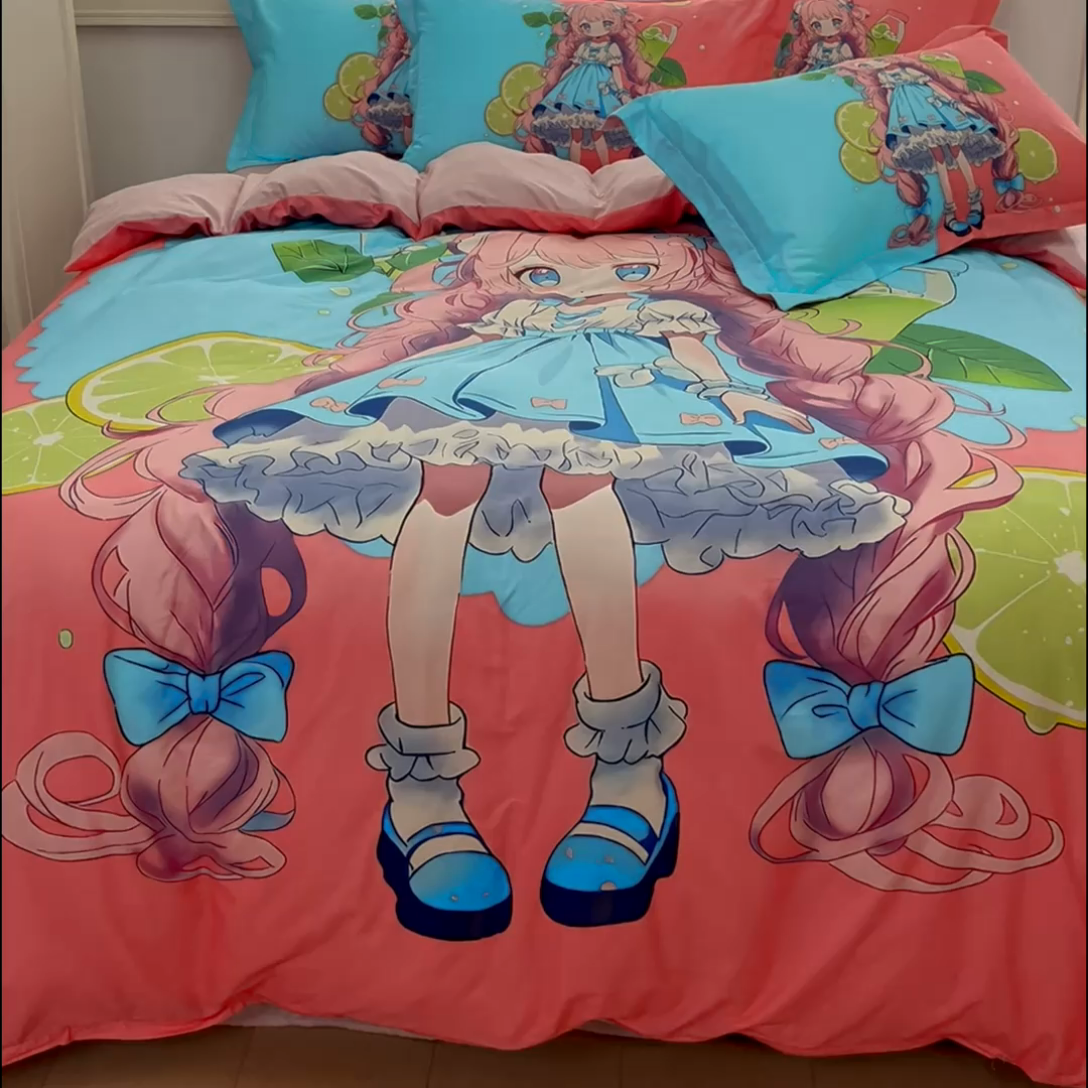 91家纺网 家纺一手货源 找家纺 浩诚 2024新款女孩款全棉大版卡通四件套 萝莉女孩