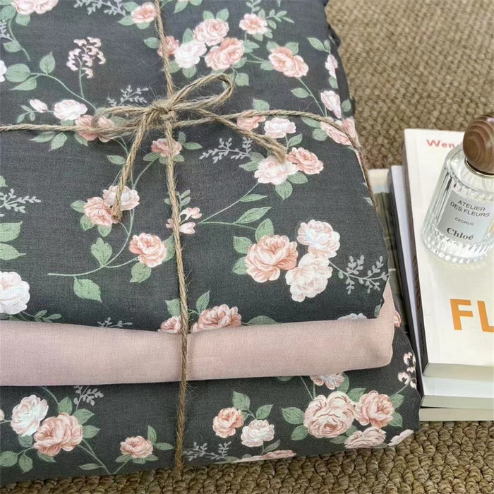 91家纺网 家纺一手货源 找家纺 荣轩 2024新款全棉印花双层纱四件套 皱皱纱花边款 花边墨池丹花