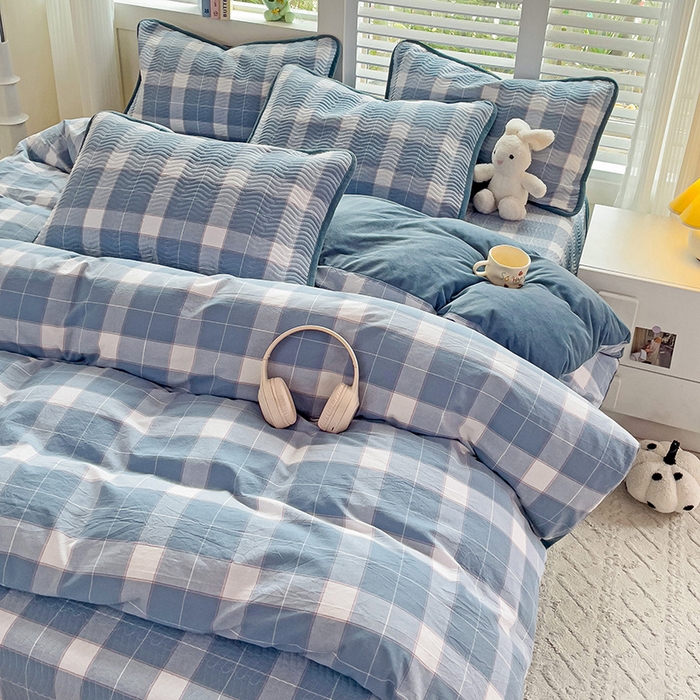 91家纺网 家纺一手货源 找家纺 羽爱家纺 2024新款全棉色织水洗宝宝绒床盖四件套 木兰