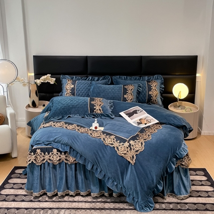 91家纺网 家纺一手货源 找家纺 （总）晨晨家纺 2024新款婴儿绒夹棉欧式蕾丝花边床裙四件套--锦绣佳人