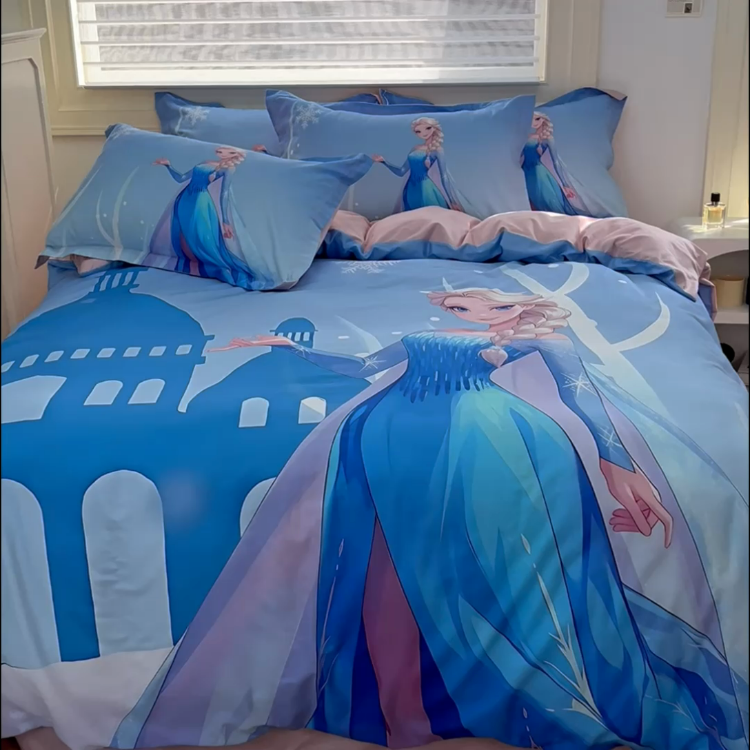 91家纺网 家纺一手货源 找家纺 浩诚 2024新款女孩款全棉大版卡通四件套 莎莎公主