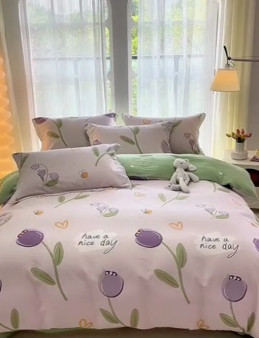 91家纺网 家纺一手货源 找家纺 珂博家纺 2024新款轻柔感全棉印花纯棉四件套 荷韵清幽