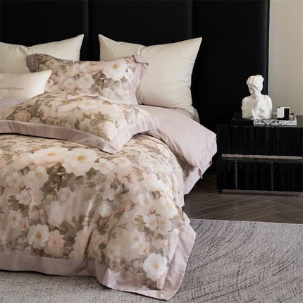 初拾 2024新款60s天丝棉磨毛数码印花四件套 满庭芳-初秋