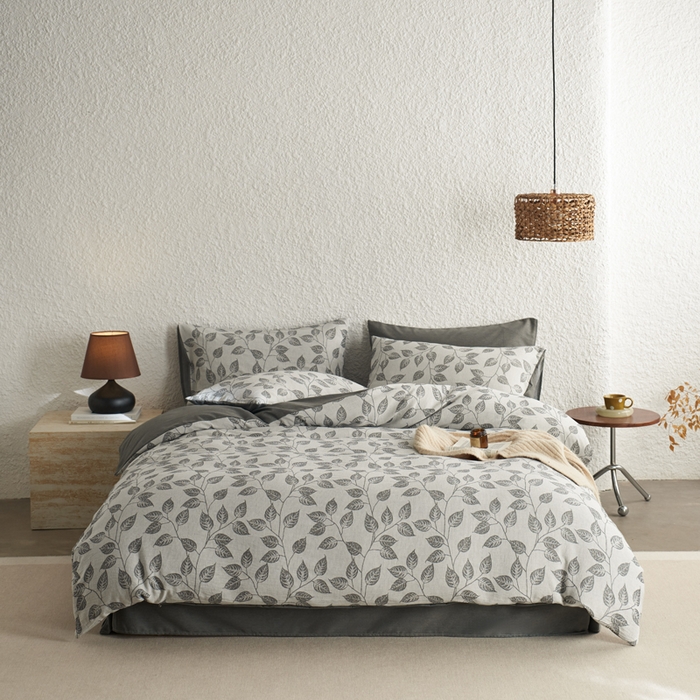 91家纺网 家纺一手货源 找家纺 慕尚家纺 2025新款磨毛提花双层纱四件套 叶韵灰