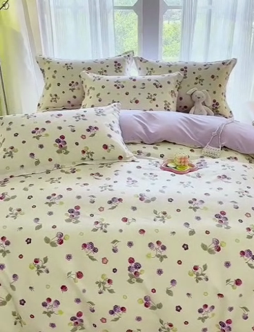 91家纺网 家纺一手货源 找家纺 珂博家纺 2024新款轻柔感全棉印花纯棉四件套松果叶语