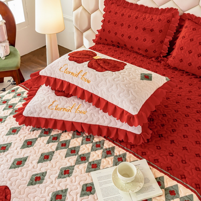 91家纺网 家纺一手货源 找家纺 美莱家纺 2024直播热款加厚秋冬牛奶绒床盖单件床罩床盖四件套 蝴蝶结