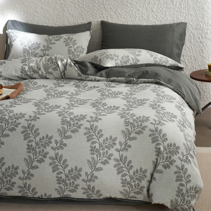 91家纺网 家纺一手货源 找家纺 慕尚家纺 2025新款磨毛提花双层纱四件套 慕叶灰