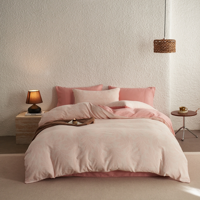 91家纺网 家纺一手货源 找家纺 慕尚家纺 2025新款磨毛提花双层纱四件套 森木粉