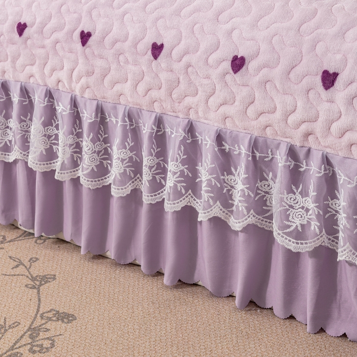 91家纺网 家纺一手货源 找家纺 美莱家纺 2024直播热款加厚秋冬牛奶绒床盖单件床罩床盖四件套 紫爱心