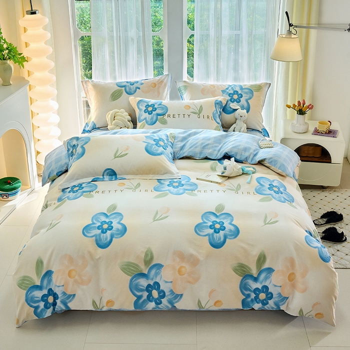 91家纺网 家纺一手货源 找家纺 珂博家纺 2024新款轻柔感全棉印花纯棉四件套蓝韵悠然