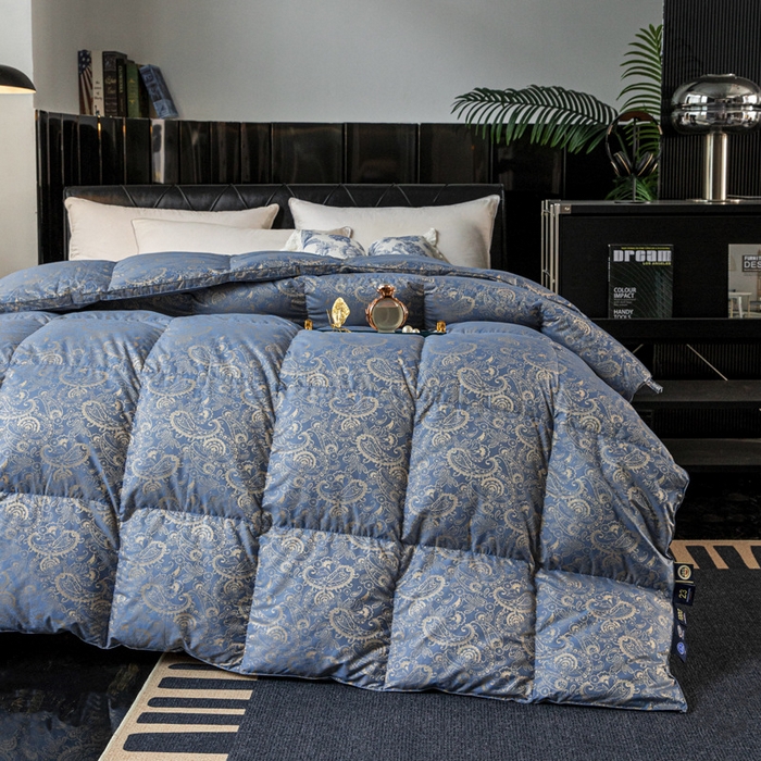 91家纺网 家纺一手货源 找家纺 （总）颐羽达 120支高支大提花羽绒被壳 单层防钻绒鹅绒被羽绒被自充绒羽绒被套