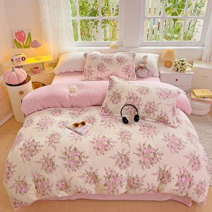 乐童家纺 2024新款跑量款牛奶绒床裙四件套 花影粉