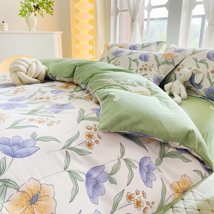 91家纺网 家纺一手货源 找家纺 珂博家纺 2024新款轻柔感全棉印花纯棉四件套芳影轻吟