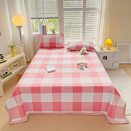 羽爱家纺 2024新款全棉色织水洗宝宝绒床盖三件套 红格