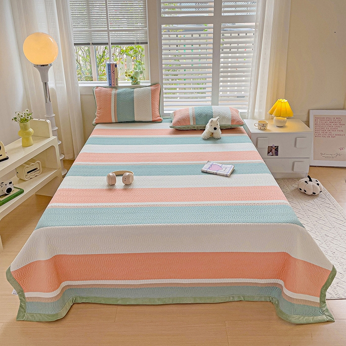 91家纺网 家纺一手货源 找家纺 羽爱家纺 2024新款全棉色织水洗宝宝绒床盖四件套 绿橘