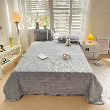 羽爱家纺 2024新款全棉色织水洗宝宝绒床盖三件套 记忆灰