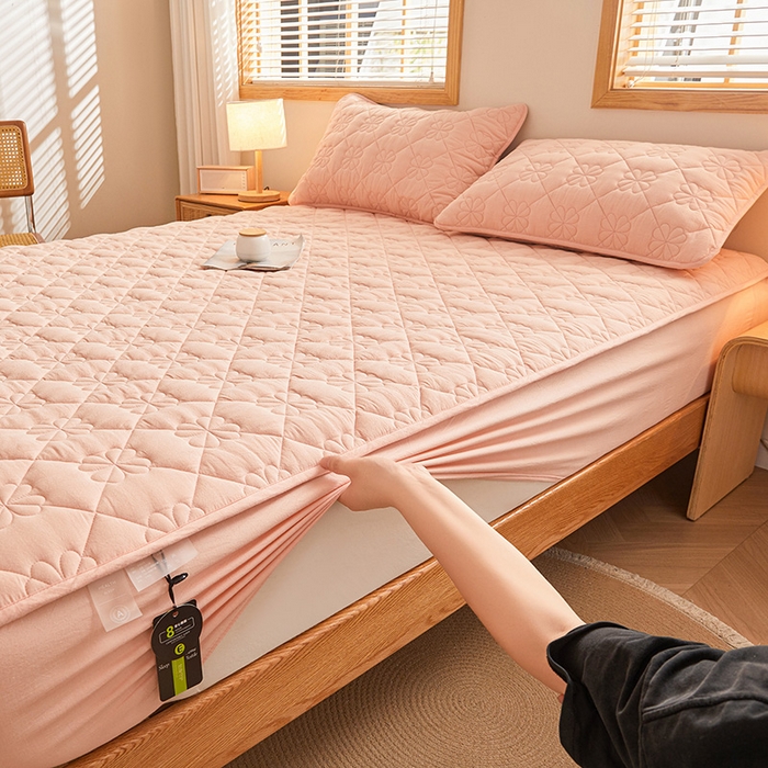 91家纺网 家纺一手货源 找家纺 3C 2024新款全棉水洗棉夹棉床笠-浅语系列 浅语-心愿粉