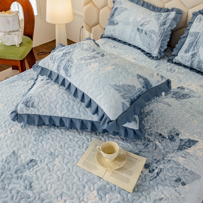 91家纺网 家纺一手货源 找家纺 美莱家纺 2024直播热款加厚秋冬牛奶绒床盖单件床罩床盖四件套 一叶知秋