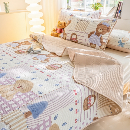 91家纺网 家纺一手货源 找家纺 （总）X猫先生 2025新款全棉床盖小清新夹棉水洗炕盖床盖套件-跑量款