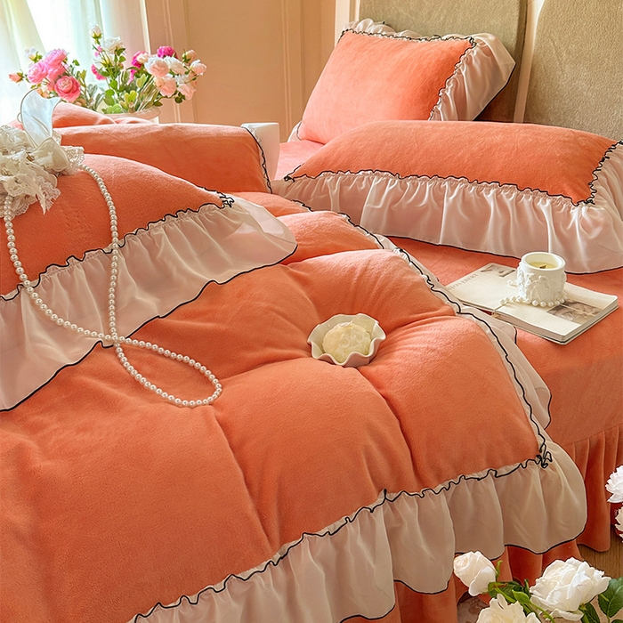 91家纺网 家纺一手货源 找家纺 艾晶美家纺有限公司 2025新款小法试加厚牛奶绒四件套--芭莎 芭莎-橘色
