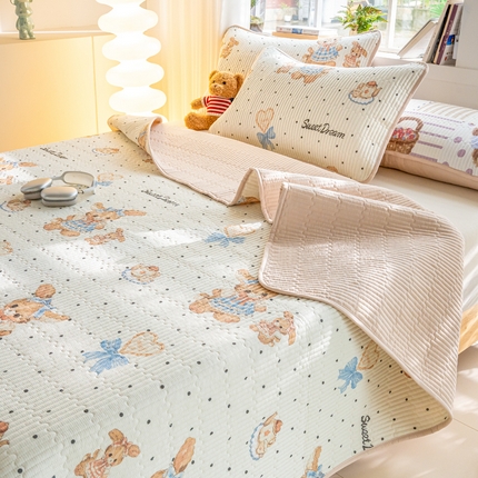 91家纺网 家纺一手货源 找家纺 （总）X猫先生 2025新款全棉床盖小清新夹棉水洗炕盖床盖套件-跑量款