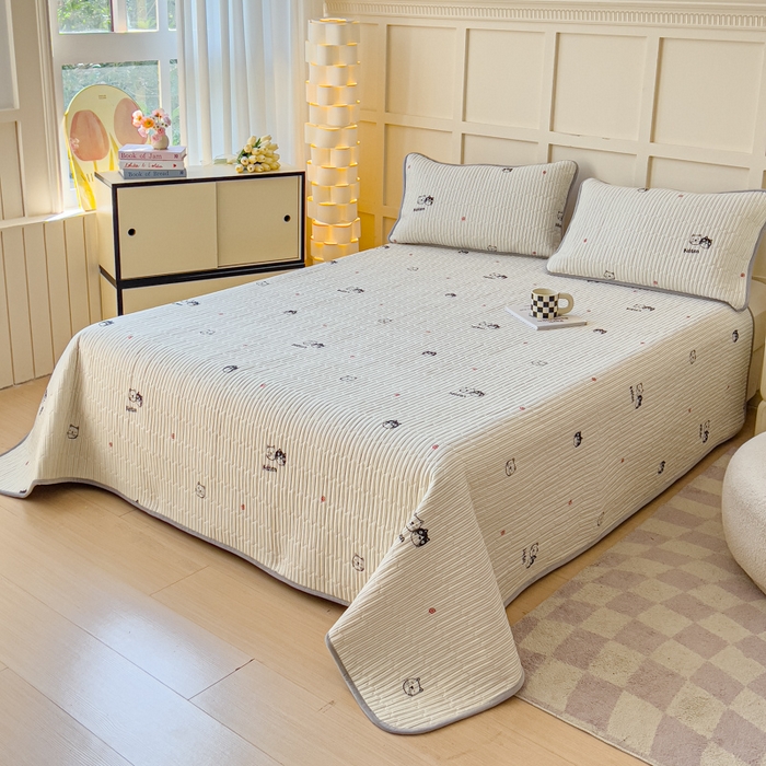 91家纺网 家纺一手货源 找家纺 金丝鸟 2024新款全棉纯棉加牛奶绒夹棉加绒床盖 小萌猫 棉绒床盖