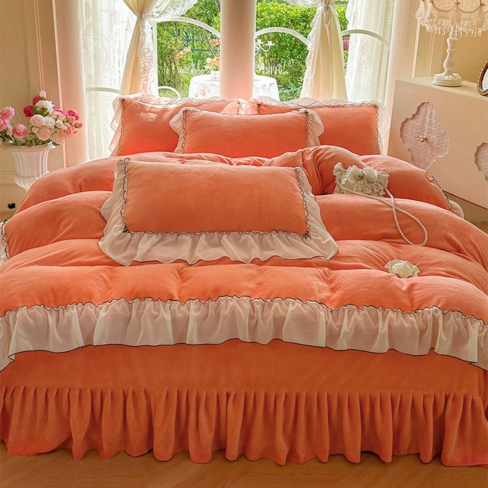 91家纺网 家纺一手货源 找家纺 艾晶美家纺有限公司 2025新款小法试加厚牛奶绒四件套--芭莎 芭莎-橘色