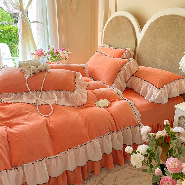 91家纺网 家纺一手货源 找家纺 艾晶美家纺有限公司 2025新款小法试加厚牛奶绒四件套--芭莎 芭莎-橘色