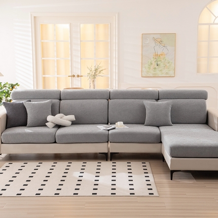 91家纺网 家纺一手货源 找家纺 沐沐家纺 2026新款小树叶沙发笠 浅灰