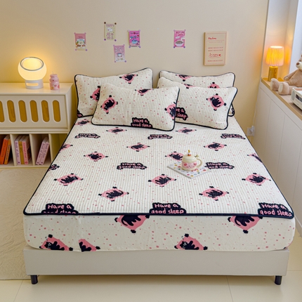 金丝鸟 2024新款牛奶绒夹棉床笠 粉色淘气猫 夹棉床笠