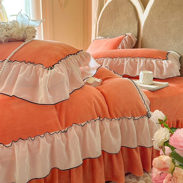 91家纺网 家纺一手货源 找家纺 艾晶美家纺有限公司 2025新款小法试加厚牛奶绒四件套--芭莎 芭莎-橘色