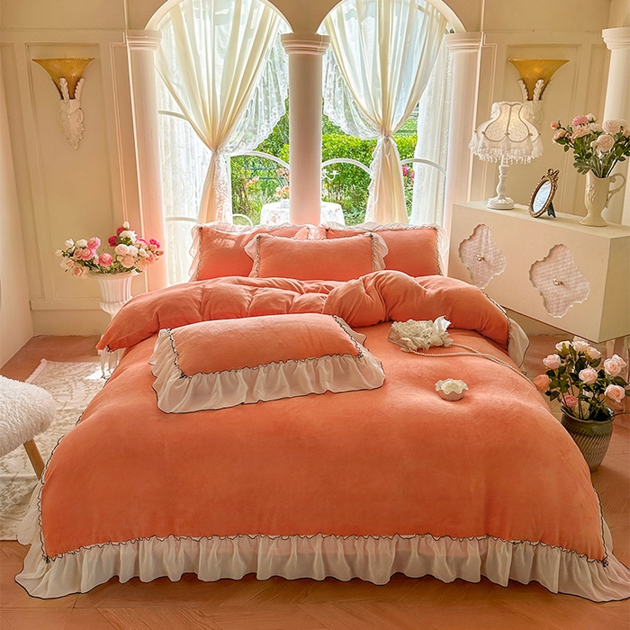 91家纺网 家纺一手货源 找家纺 艾晶美家纺有限公司 2025新款小法试加厚牛奶绒四件套--芭莎 芭莎-橘色