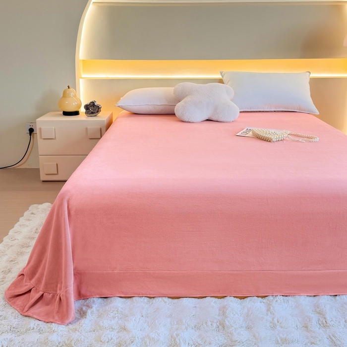 91家纺网 家纺一手货源 找家纺 金盛纺 2024新款牛奶绒纯色单床单 花粉