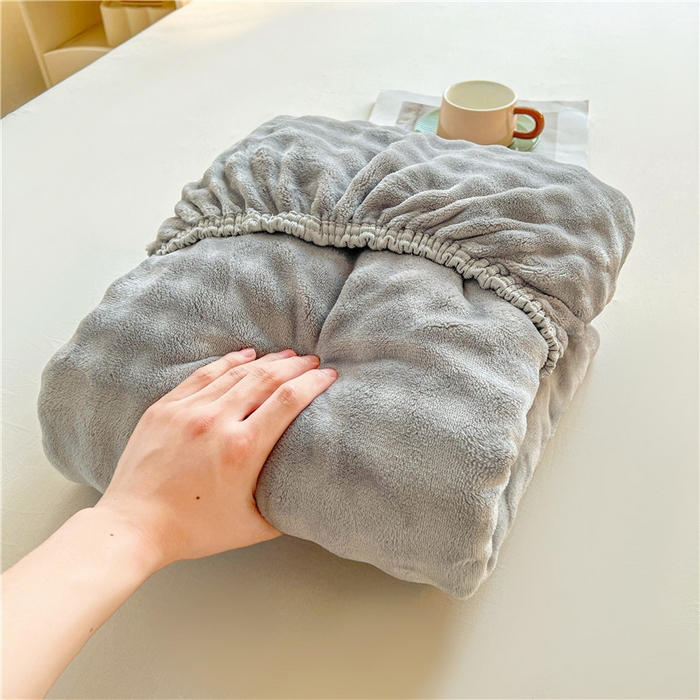 91家纺网 家纺一手货源 找家纺 喜居 2024新款A类兔毛泡泡牛奶绒床笠单床笠三件套 典雅灰