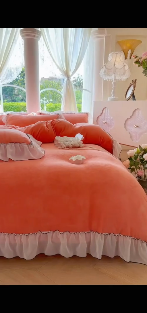 91家纺网 家纺一手货源 找家纺 艾晶美家纺有限公司 2025新款小法试加厚牛奶绒四件套--芭莎 芭莎-橘色