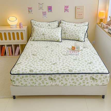 金丝鸟 2024新款牛奶绒夹棉床笠 飞花绿 夹棉床笠