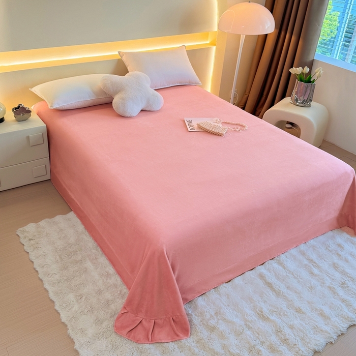 91家纺网 家纺一手货源 找家纺 金盛纺 2024新款牛奶绒纯色单床单 花粉