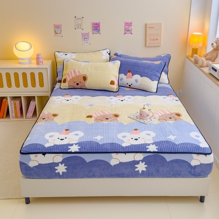 金丝鸟 2024新款牛奶绒夹棉床笠 晚安熊 夹棉床笠