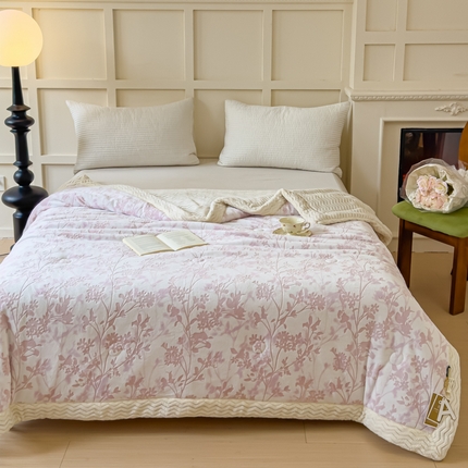 金丝鸟 2024加厚240g立体雕花牛奶绒夹棉绗缝手包毛毯毯子 繁花粉 手包毯