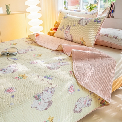 91家纺网 家纺一手货源 找家纺 （总）X猫先生 2025新款全棉床盖小清新夹棉水洗炕盖床盖套件-跑量款