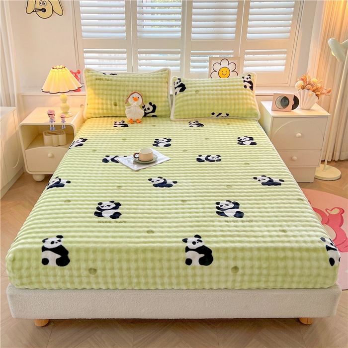 91家纺网 家纺一手货源 找家纺 喜居 2024新款A类兔毛泡泡牛奶绒床笠单床笠三件套 小熊宝