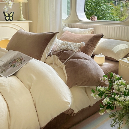 91家纺网 家纺一手货源 找家纺 （总）艾晶美家纺有限公司 2025新款简约加厚牛奶绒四件套--星黛