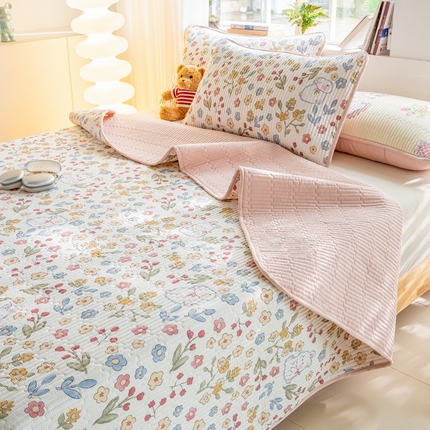 91家纺网 家纺一手货源 找家纺 （总）X猫先生 2025新款全棉床盖小清新夹棉水洗炕盖床盖套件-跑量款