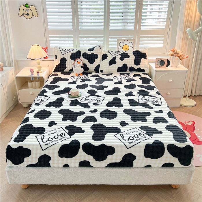 91家纺网 家纺一手货源 找家纺 喜居 2024新款A类兔毛泡泡牛奶绒床笠单床笠三件套 萌牛