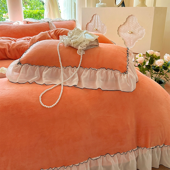 91家纺网 家纺一手货源 找家纺 艾晶美家纺有限公司 2025新款小法试加厚牛奶绒四件套--芭莎 芭莎-橘色