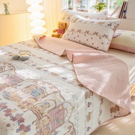 91家纺网 家纺一手货源 找家纺 （总）X猫先生 2025新款全棉床盖小清新夹棉水洗炕盖床盖套件-跑量款