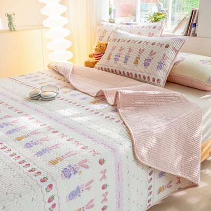 91家纺网 家纺一手货源 找家纺 （总）X猫先生 2025新款全棉床盖小清新夹棉水洗炕盖床盖套件-跑量款