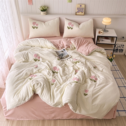 91家纺网 家纺一手货源 找家纺 （总）多品家纺 2024新款水洗棉毛巾绣四件套郁见花海