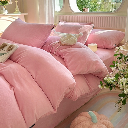 91家纺网 家纺一手货源 找家纺 （总）艾晶美家纺有限公司 2025新款简约加厚牛奶绒四件套--星黛