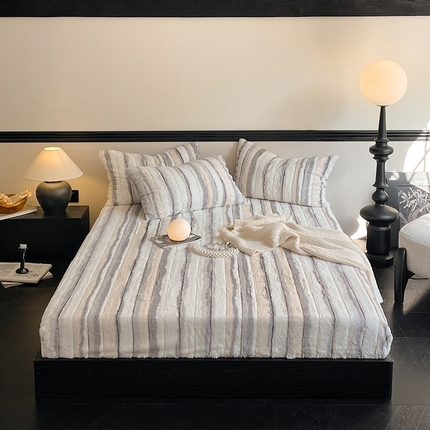 91家纺网 家纺一手货源 找家纺 宜代光年 2024新款兔绒提花床笠系列 兔绒提花床笠-灰